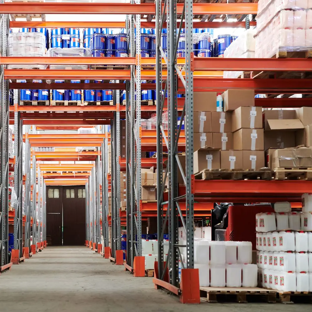 Close view of warehouse racking filled with stock