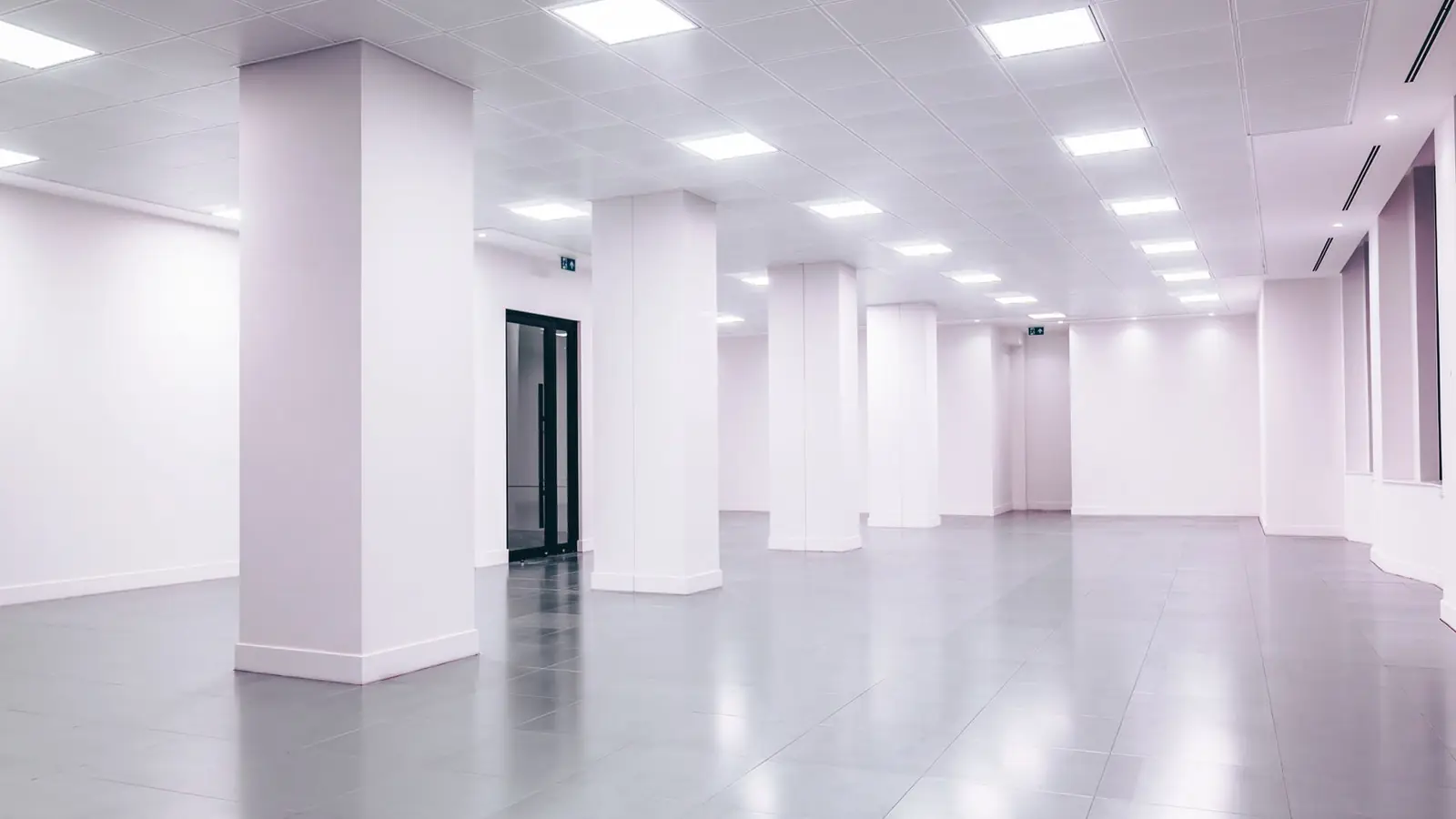 Bright office space with white columns